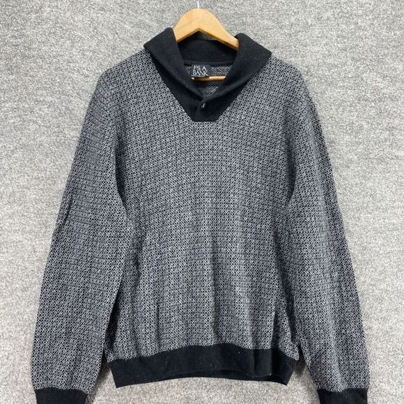 Jos. A. Bank Sweater Pullover Men M Medium Gray Collared Knit Wool Long Sleeve - Picture 3 of 8